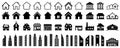 Big set of buildings, house icons, collection home sign, flat style houses in outline and line design, real estate - vector Royalty Free Stock Photo