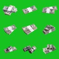 Big set of bundles of US dollar bills isolated on chroma key green. Collage with many packs of american money with high resolution Royalty Free Stock Photo