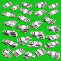 Big set of bundles of US dollar bills isolated on chroma key green. Collage with many packs of american money with high resolution