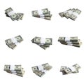 Big set of bundles of US dollar bills isolated on white. Collage with many packs of american money with high resolution on perfect Royalty Free Stock Photo