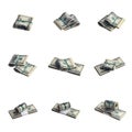 Big set of bundles of US dollar bills isolated on white. Collage with many packs of american money with high resolution on perfect Royalty Free Stock Photo