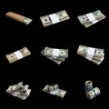 Big set of bundles of US dollar bills isolated on white. Collage with many packs of american money with high resolution on perfect Royalty Free Stock Photo