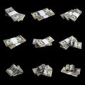 Big set of bundles of US dollar bills isolated on white. Collage with many packs of american money with high resolution on perfect Royalty Free Stock Photo