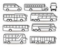 Big set of bus icon. Transport symbol black in linear style. Vector illustration. Isolated on white background Royalty Free Stock Photo