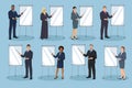 Big set of business people pointing to flipchart