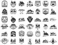 Big set of camping, hiking, tourism emblems.