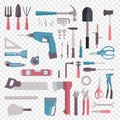 Big set of cartoon building tools repair. Home equipment icon in flat style. Vector Royalty Free Stock Photo