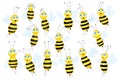 Big set of cartoon cute bee mascot. A small bees flies. Wasp collection. Vector character. Insect icon. Template design for Royalty Free Stock Photo