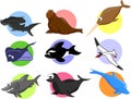 Big set of cartoon marine animals.vector Royalty Free Stock Photo