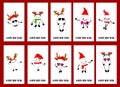 Big Set of cartoon New Year characters. in a Christmas hat. Reindeer horns. Christmas card. White background. 2020 Royalty Free Stock Photo