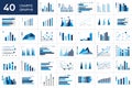 Big set of charst, graphs. Blue color. Infographics business elements