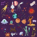 Big set of childrens drawings in the style of flat on a space th Royalty Free Stock Photo