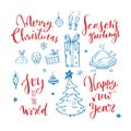 Big set of Christmas design doodle elements. Vector hand drawn . Isolated object