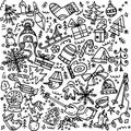 Big set of Christmas design element in doodle style Royalty Free Stock Photo