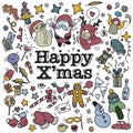 Big set of Christmas design element in doodle style Royalty Free Stock Photo