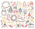 Big set of Christmas design element in doodle style. Winter holiday vector illustration Royalty Free Stock Photo