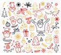 Big set of Christmas design element in doodle style. Winter holiday vector illustration Royalty Free Stock Photo