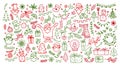 Big set of Christmas design element in doodle style. Winter holiday vector illustration Royalty Free Stock Photo