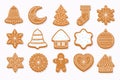 Big set Christmas gingerbread.Vector illustration. Royalty Free Stock Photo