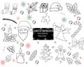 Big set of Christmas and New Year elements: Candle, Santa, snowflakes, Christmas star,