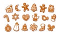Big set of Christmas and New Year gingerbread cookies. Traditional homemade sugar coated cookies Royalty Free Stock Photo