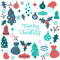 Big set of Christmas and New Year hand drawn logos