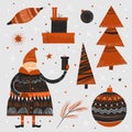 A big set with Christmas objects. Santa Claus, Christmas trees. Royalty Free Stock Photo