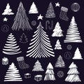 Big set of Christmas Tree doodle. Hand drawn vector sketch. Isolated elements for New Year and Christmas holiday design Royalty Free Stock Photo