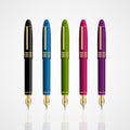Big set of colored office ink pens on white background. Royalty Free Stock Photo