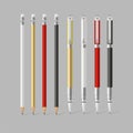 Big set of colored pens and pencils with erasers Royalty Free Stock Photo