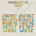 Big set of colorful decorative letters on beige background. Letters sequence from A to Z in two different color versions for creat