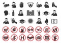 Big set of coronavirus icons. Preventive virus protection measures, quarantine icons, prohibition symbols, virus prevention