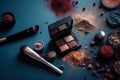 Big set of cosmetic makeup products, many different cosmetics, powder, lipstick, mascara, makeup brush, eyeshadow, concealer, Royalty Free Stock Photo