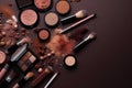 Big set of cosmetic makeup products, many different cosmetics, powder, lipstick, mascara, makeup brush, eyeshadow, concealer, Royalty Free Stock Photo