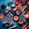 Big set of cosmetic makeup products, many different cosmetics, powder, lipstick, mascara, makeup brush, eyeshadow, concealer, nail Royalty Free Stock Photo