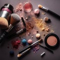 Big set of cosmetic makeup products, many different cosmetics, powder, lipstick, mascara, makeup brush, eyeshadow, concealer, nail Royalty Free Stock Photo