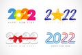 Big Set of 2022 creative logo design colored, star, red bow and line