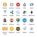 Big set of crypto currency logo coins Bitcoin, Nem, Dash, Litecoin, Monero, Ethereum, Dash, Ripple, and other