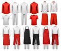 Big set of culinary clothing, white and red suits