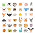 Big set of cute animal faces. Hand drawn characters. Vector illustration. Royalty Free Stock Photo