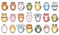 Big set of cute baby animals long body character cartoon design.Zoo collection Royalty Free Stock Photo