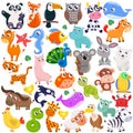 Big set of cute cartoon animals. Vector flat illustration Royalty Free Stock Photo