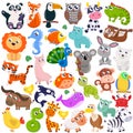 Big set of cute cartoon animals. Vector flat illustration Royalty Free Stock Photo