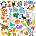 Big set of cute cartoon animals. Vector flat illustration Royalty Free Stock Photo