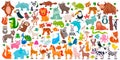 Big set of cute cartoon animals. Vector illustration