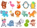 Big set of cute cartoon animals. Vector illustration Royalty Free Stock Photo