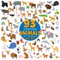 Big set of 93 cute cartoon animals of the world. Royalty Free Stock Photo