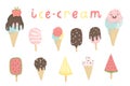 Big set of cute cartoon ice creams stickers