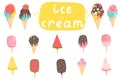 Big set of cute cartoon ice creams stickers