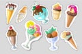 Big set of cute cartoon ice creams stickers. cute stickers, patches or pins collection. ice cream time stickers set